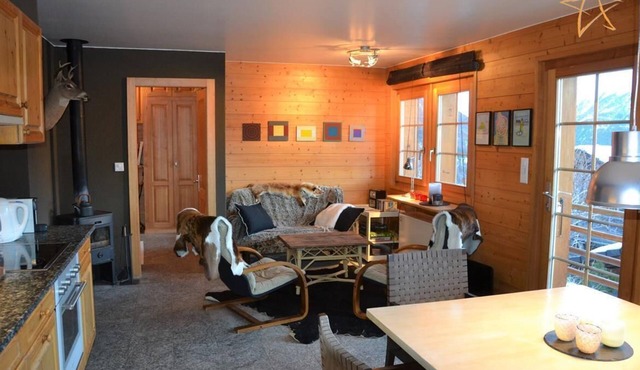 Outside: apartment for 4 people on the ground floor, balcony/terrace. -Inside: 63m2, open plan livin in St-Luc